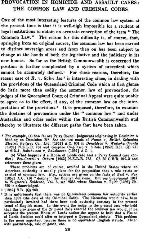 Provocation in Homicide and Assault Cases: The Common Law and Criminal ...