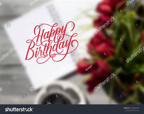 Happy Birthday Calligraphy Lettering Posters Postcards Stock Vector