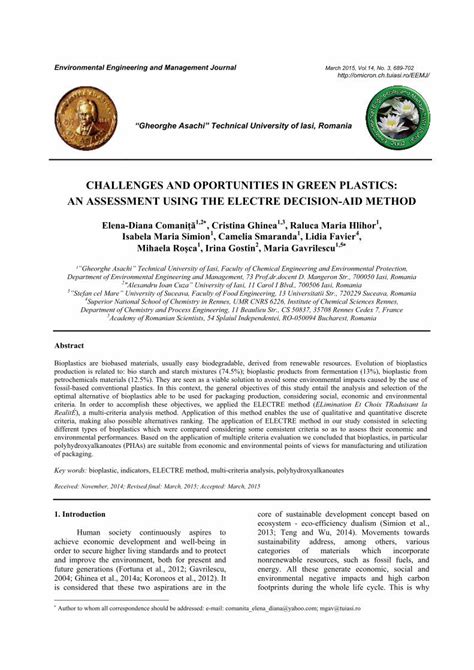 Pdf Challenges And Oportunities In Green Plastics An