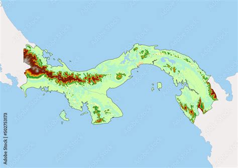 High Detailed Vector Panama Physical Map Topographic Map Of Panama On