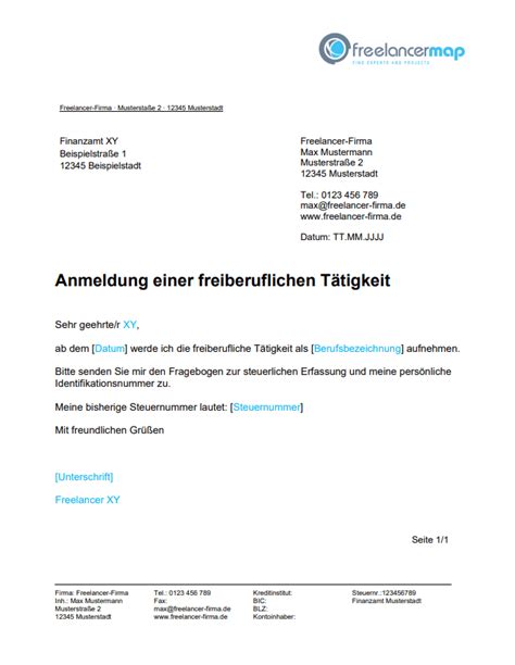 Freiberufliche Tätigkeit Anmeldung Vorlage FAQ