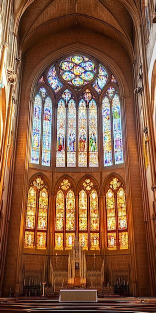 Classic Gothic Cathedral With Intricate Stained Glass Windows Premium