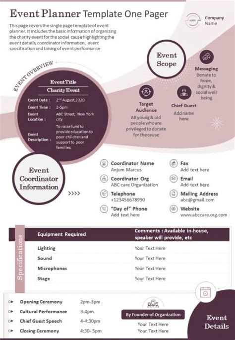 Event Planner Template One Pager Presentation Report Infographic PPT