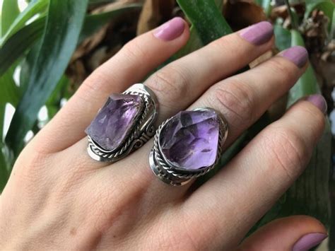 Peruvian Rings / Raw Amethyst Ring / Handmade Alpaca Silver | Etsy