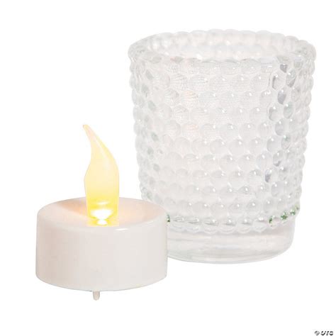 Clear Hobnail Glass Votive Candle Holders With Battery Operated Tea Light Candles Oriental Trading