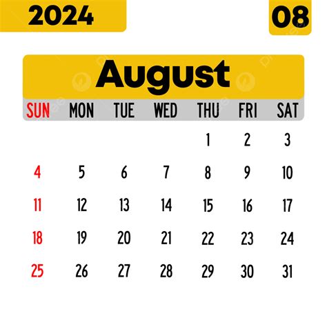 Minimalist Calendar August 2024 Calendar 2024 August 2024 Png