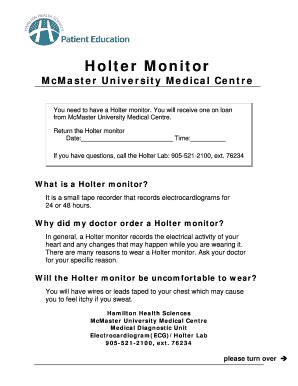 Fillable Online Holter Monitor McMaster University Medical Centre Fax