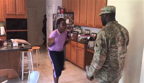 Military Son Surprises Mother After Being Away For A Year Mother Goes