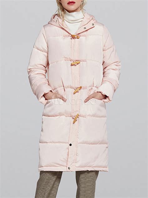 White Puffer Coats Hooded Duffle Coat Long Sleeves Women Winter Coat