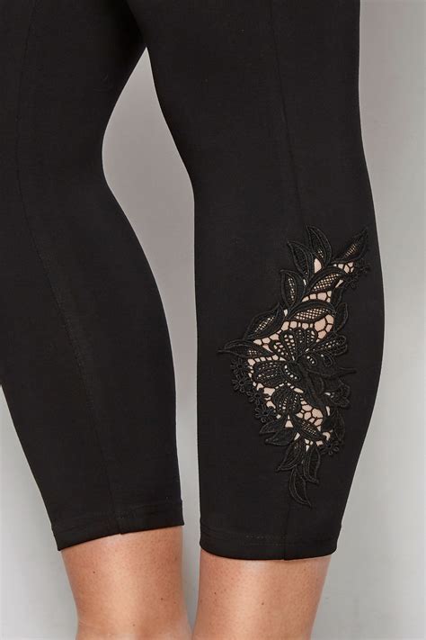 Black Lace Embroidered Cropped Leggings Sizes 16 To 36 Yours Clothing