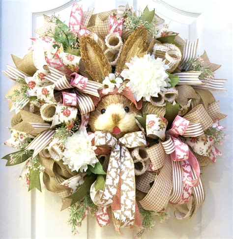 Easter Wreaths For Front Door Easter Bunny Wreath Spring Etsy