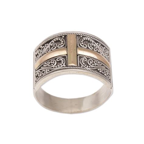 Unicef Market Gold Accented Sterling Silver Cross Band Ring Holy Light