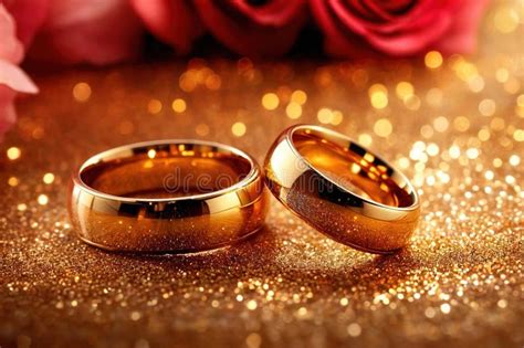 Gold Wedding Engagement Rings Bands Showing Romance Love And