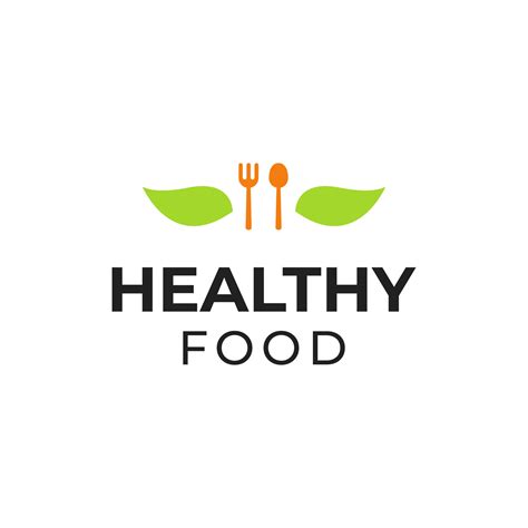 Healthy Food Logo Vector Design With Natural Green Leaf Fork And Spoon