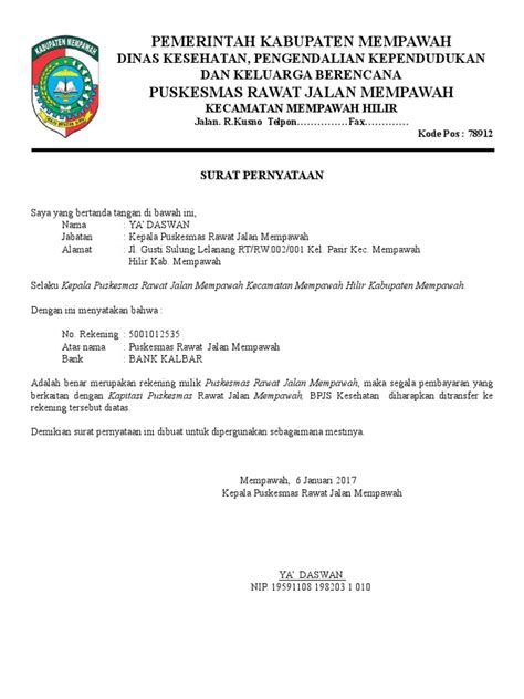 Contoh Surat Pernyataan Rekening Bank Aneka Contoh Riset