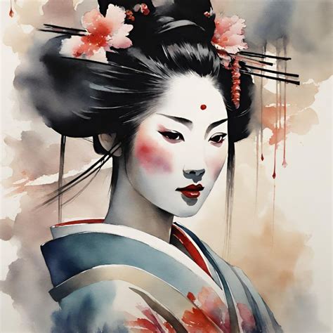 Japanese Geisha Watercolor Painting Fine Arts Of Asia Gallery