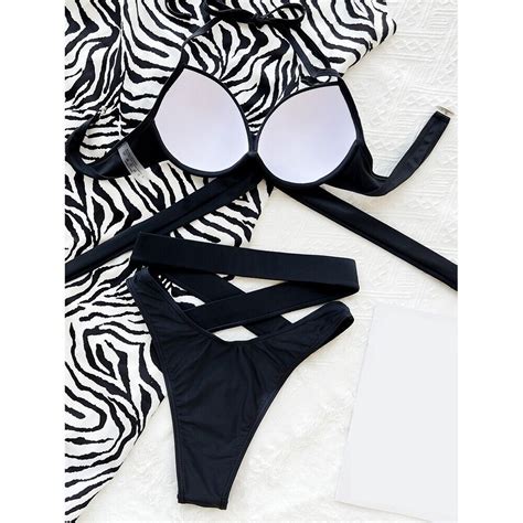 Solid High Waist Split Swimsuit For Women Sexy Push Up Swimwear Set