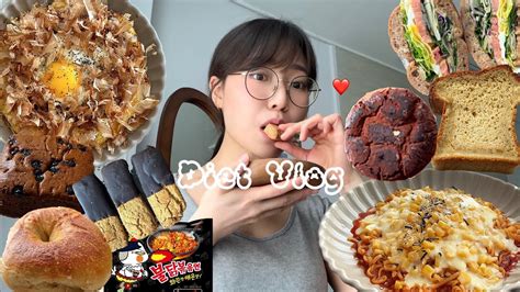 Diet Vlog 오랜만에 돌아온 빵순이 다이어터의 브이로그 뭘 이렇게 많이 먹었을까 여름빵학빵어니스타 달미쿠키콩콩쌀파운드비스코티베이글콘치즈불닭볶음면