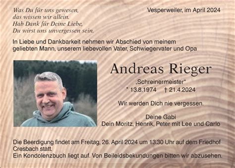 Traueranzeigen Von Andreas Rieger Schwarzw Lder Bote Trauer