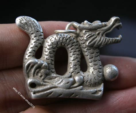 Cm Rare Old Chinese Miao Silver Feng Shui Dragon Play Bead Lucky