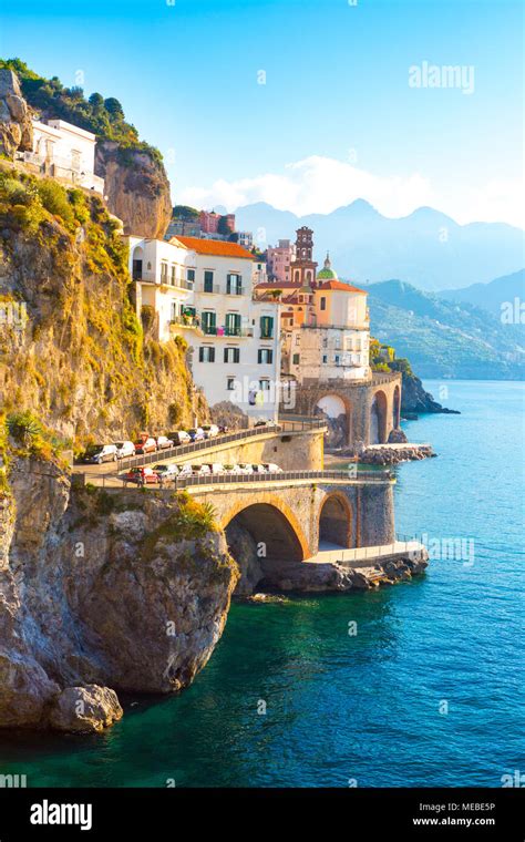 Amalfi Cityscape On Coast Line Of Mediterranean Sea Italy Stock Photo