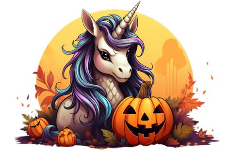 Unicorn Halloween Pumpkin Png Ai Generative Png