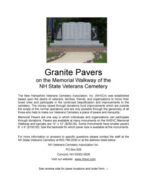 Fillable Online Memorial Walkway Paver Information New Hampshire