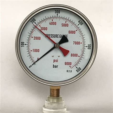 9000 Psi Stainless Steel Pressure Gauge 600 Bar 150mm Red Memory