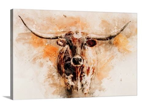 Longhorn Wall Art Watercolor Longhorn Canvas Art Print | Etsy