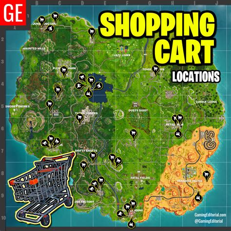 Map of all Shopping Cart Locations in Fortnite Battle Royale Week 4