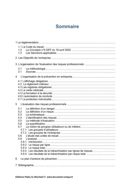 DOCUMENT UNIQUE D ÉVALUATION des risques professionnels métier Pré