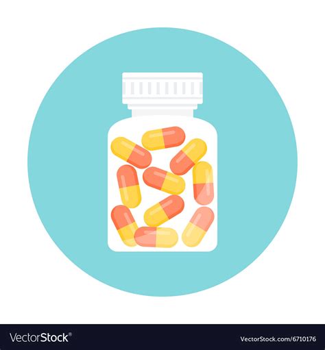 Medicine Capsule Pills In Bottle Round Icon Vector Image