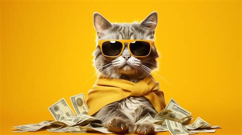 Cute Black Cat With Money Premium Ai Generated Image