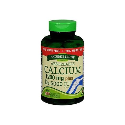 Nature S Truth Absorbable Calcium 1200 Mg Plus D3 5000 Iu Per Serving Quick Release Softgels