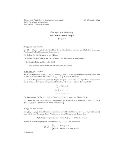 Ubungen Zur Vorlesung Mathematische Logik Blatt 7