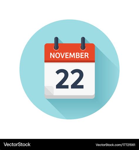 November 22 Flat Daily Calendar Icon Date Vector Image