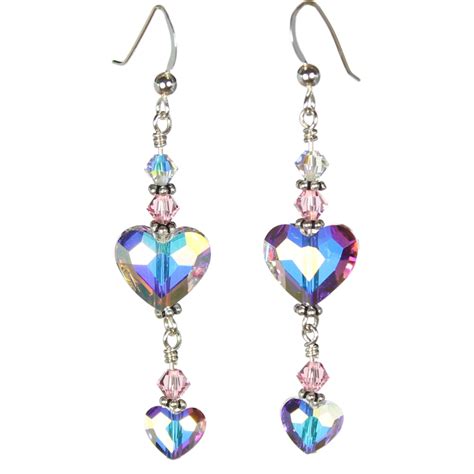 Crystal Ab Swarovski® Crystal Heart Dangle Earrings Sky Blue Designs Llc