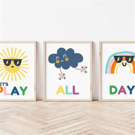 Lets Play All Day Wall Art Set Of Three Playroom Etsy