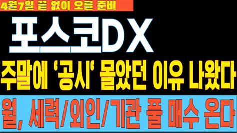 포스코dx 끝 없이 오를 준비 주말에 공시 몰았던 이유 나왔다 월 세력외인기관 풀 매수 온다 포스코dx 포스코dx