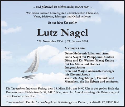 Traueranzeigen Von Lutz Nagel Trauer Anzeigen De