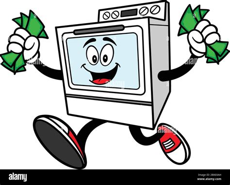 Oven With Money A Cartoon Illustration Of An Oven With Money Stock