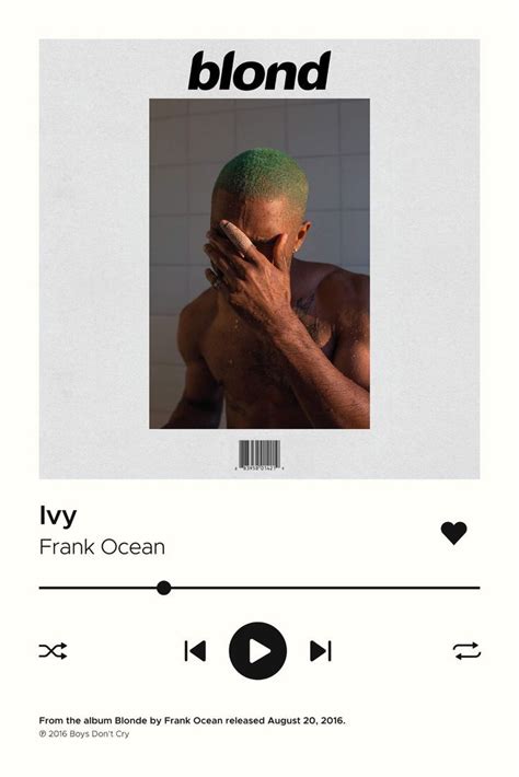 Frank Ocean Poster Ivy Poster Frank Ocean Spotify Song Album Cover