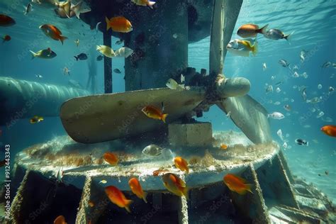 An Underwater View Of An Offshore Wind Turbines Foundation With