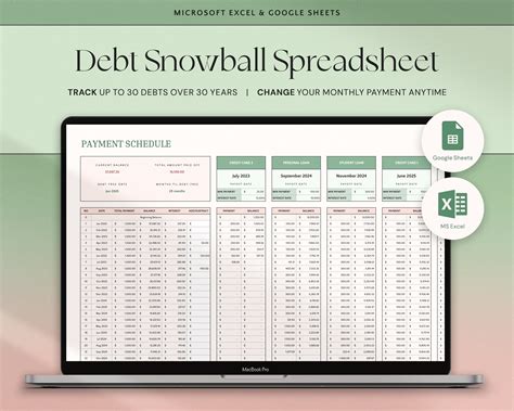 Debt Snowball Excel Spreadsheet Google Sheets Debt Payoff Etsy Canada