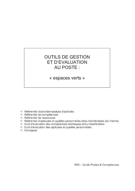 Pdf Outils De Gestion Et Devaluation Au Poste Iris Postes Et