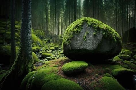 Premium Photo Trees Covered In Green Moss And The Forest Had Many Rocks