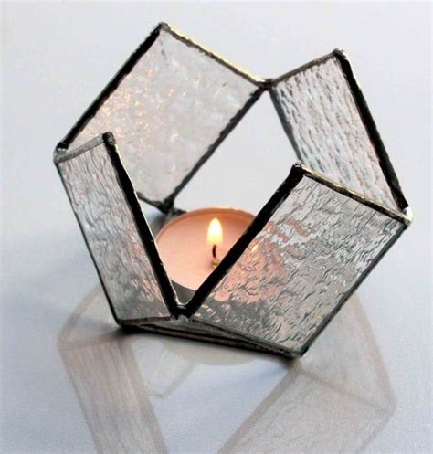 Geometric Glass Candle Holder Stained Glass Decor Holiday Etsy Stained Glass Decor Glass