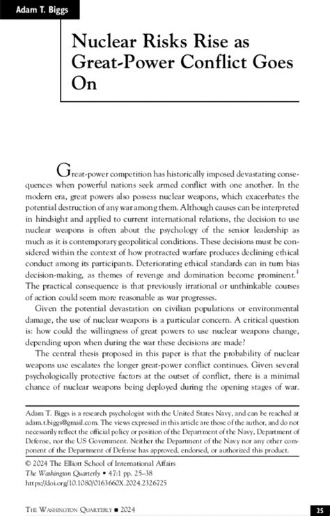 Nuclear Risks Rise As Great Power Conflict Goes On The Washington Quarterly Vol 47 No 1