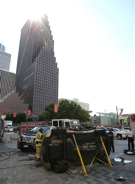 Vehicle Flips Over Crashes In Downtown Houston