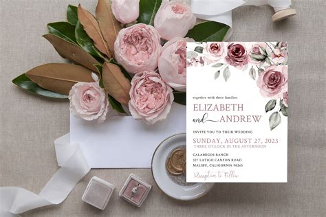 Dusty Rose Wedding Invitation Dusty Rose Dusty Rose Wedding Invite 1 Piece Wedding Invitation